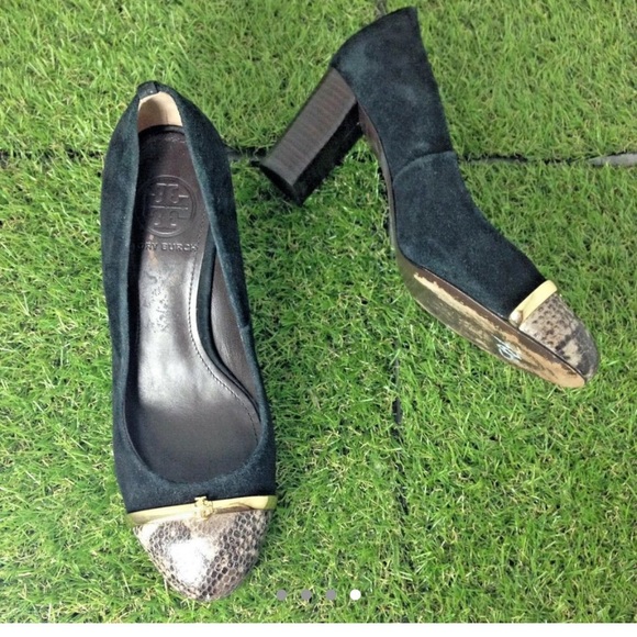 TORY BURCH Black Pacey Snake Pump Block Heels 6.5 - Picture 4 of 4